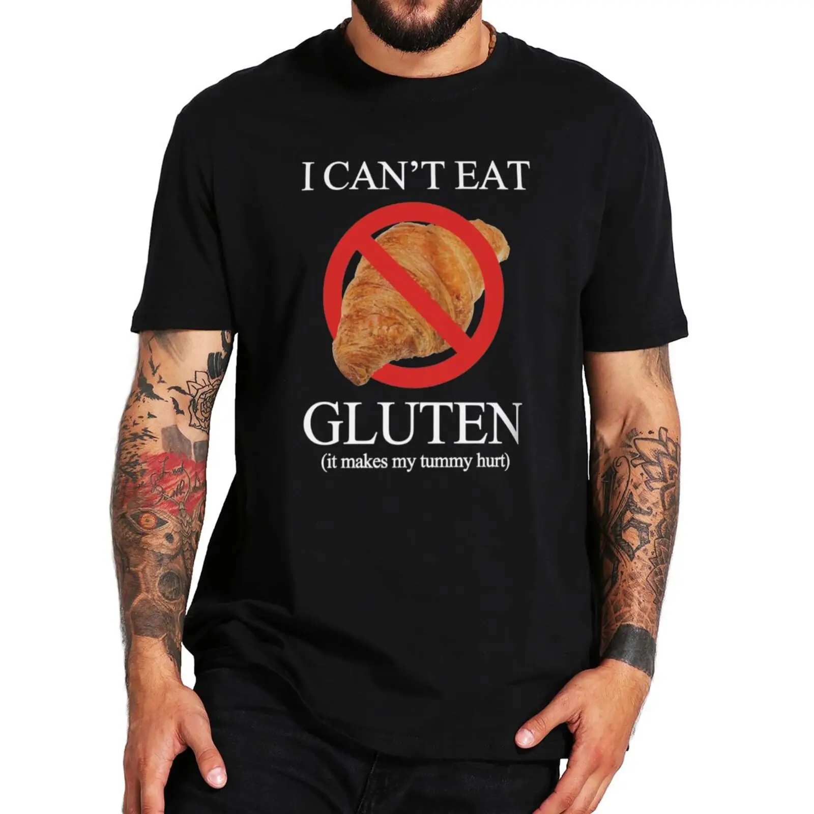 male top tees I Can't Eat Gluten T Shirt Retro Gluten Intolerant Meme Graphic T-shirt Cotton Unisex O-neck Tee-shirt