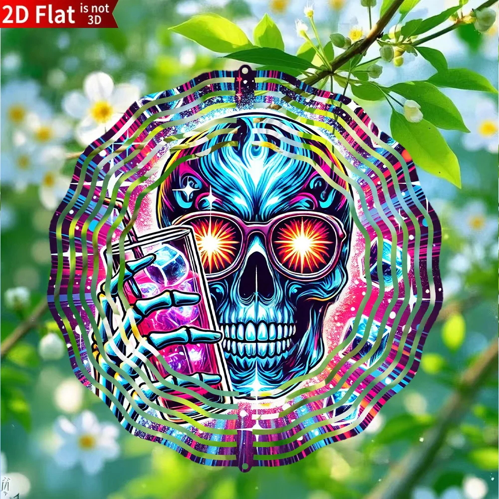 CIFBUY Metal Wind Chime Spinning Hook Frozen Skull Vodka 2D Flat Hanging Yard Porch Window Unique Holiday Gift Decoration