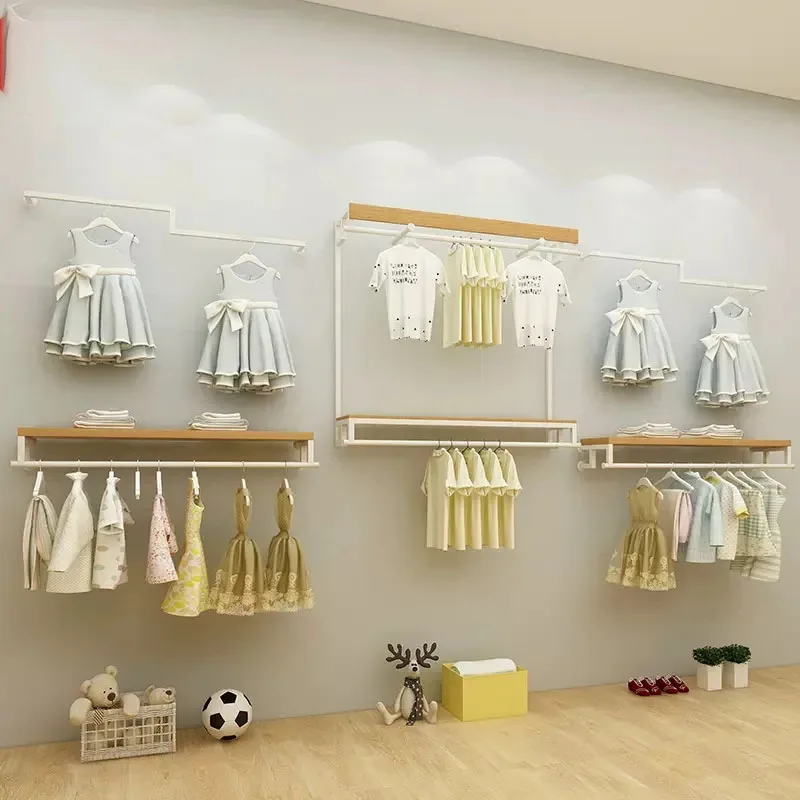 

Customize.Customize Retail Store Fixture Modern Stainless Clothes Display Rack Stand White Metal Kids Clothing Rack