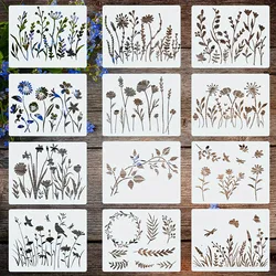 12Pcs/Set 12*15cm Spring Flowers Plants DIY Layering Stencils Painting Scrapbook Coloring Embossing Album Decorative Template