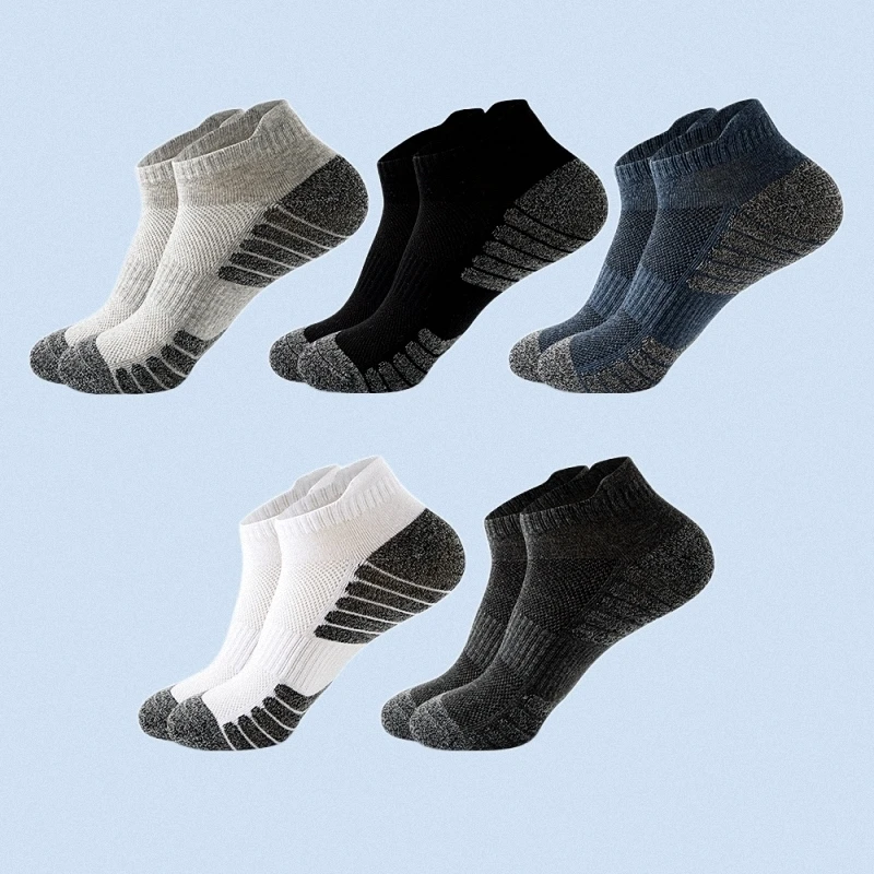 5 Pairs Summer Men's Ankle Athletic Running Socks Low Cut Sports Socks Breathable Cushioned Tab Socks For Men Women Socks