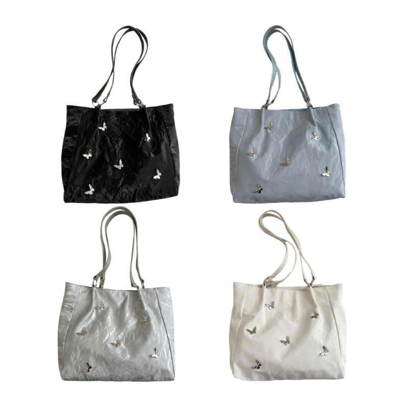 

Shoulder Bag with Spacious Interior Butterfly Accent PU Underarm Handbag