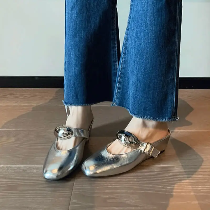 2024 Brand Ladies Shoes Women's Slippers Fashion Metal Decoration Daily Slippers Women New Belt Buckle Female Wedge Slippers
