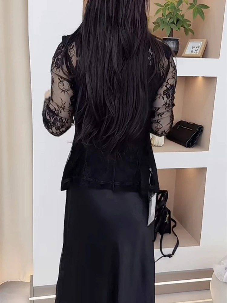 Nueva chaqueta de traje de retazos de encaje para mujer de verano + falda camisola elegante estilo de viaje temperamento conjunto de dos piezas de alta gama