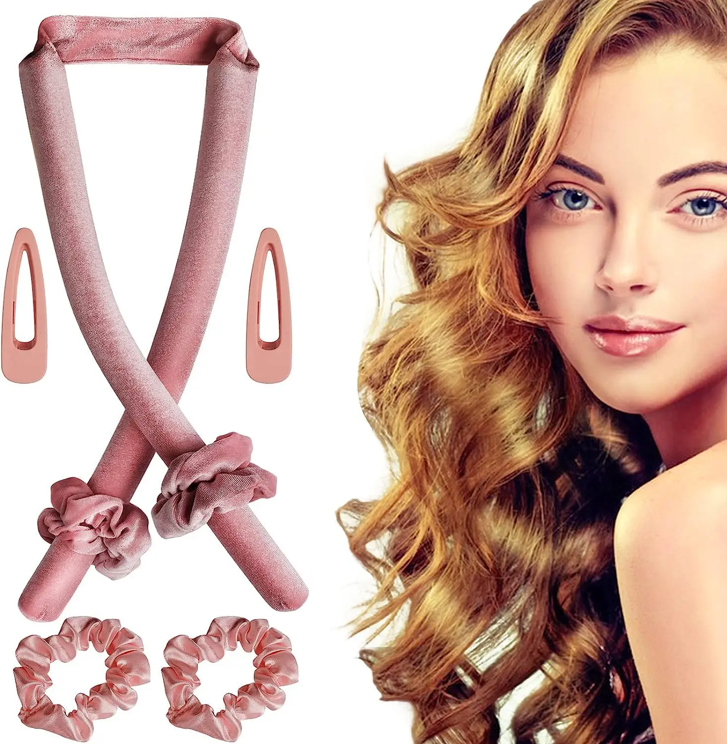 New Heatless Curls No Heat Hair Rollers Curling Rod Headband Sleep Overnight Soft Velvet Hair Curler With Scrunchies Hair Clips