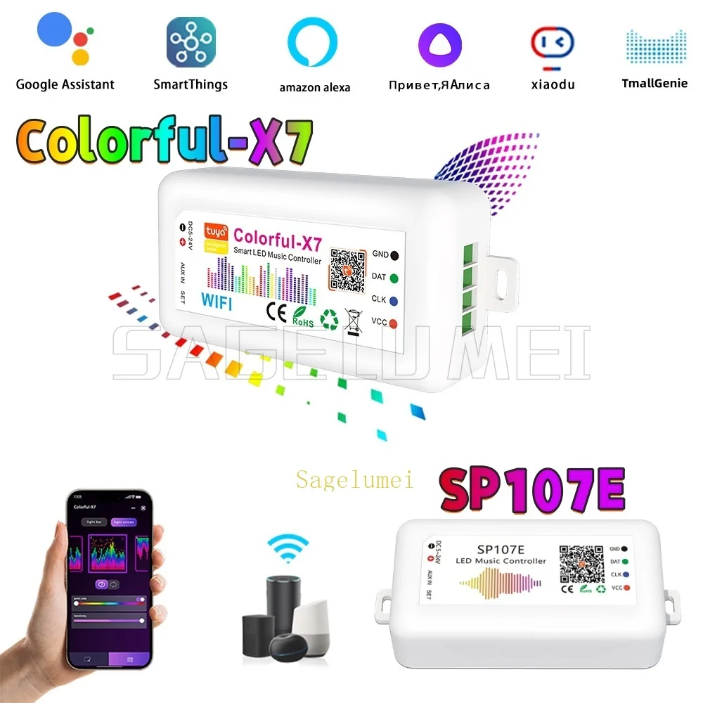 

DC5V-24V Wifi SP107E/Colorful-X7 Music WS2811 SK6812 Addressable WS2812B Led Rgbic Strip Light Controller Smart App Controller