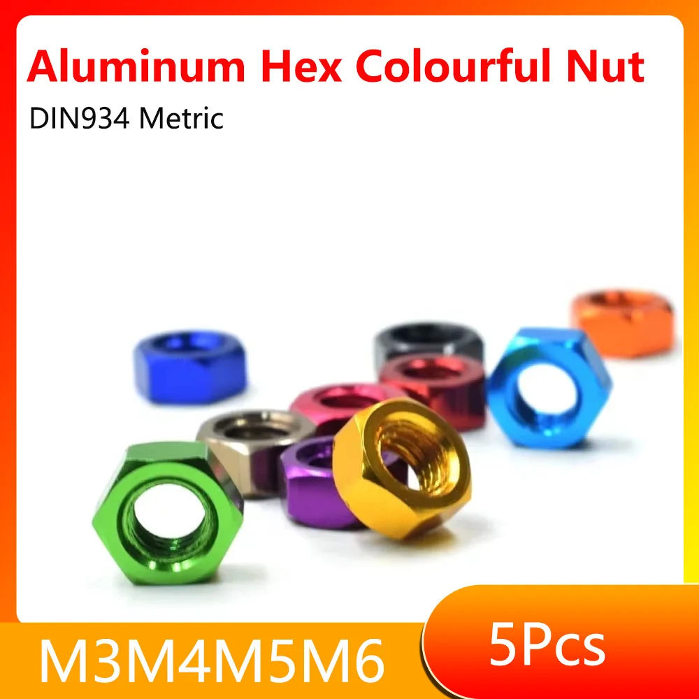 5Pcs M3 M4 M5 M6 Aluminum Hex Colourful Nut Multi-Color Hexagon Nuts Anodized for RC Models