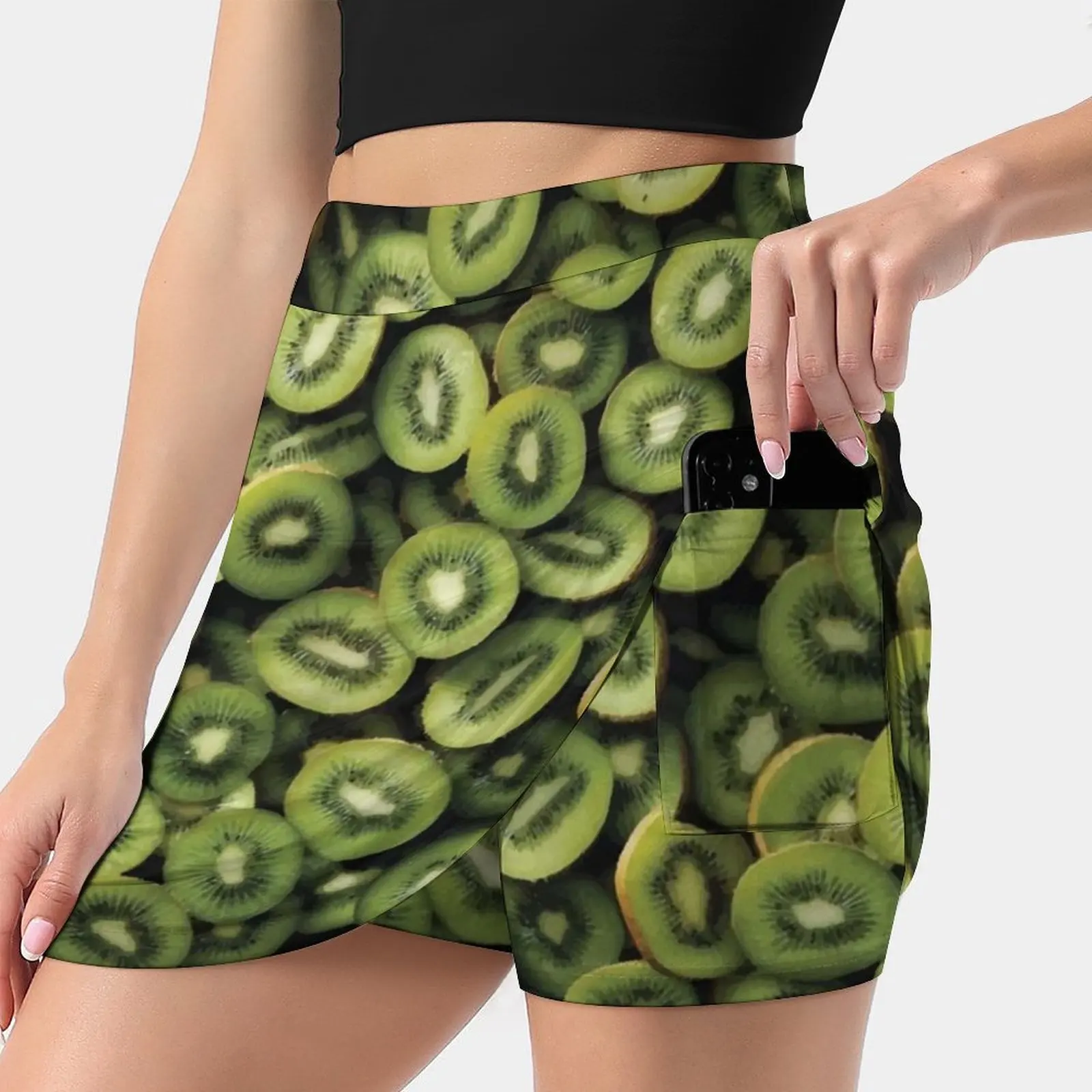 

Kiwi Women's skirt With Hide Pocket Tennis Skirt Golf Skirts Badminton Skirts Running skirts Kiwi Fruit Vegetable Texture