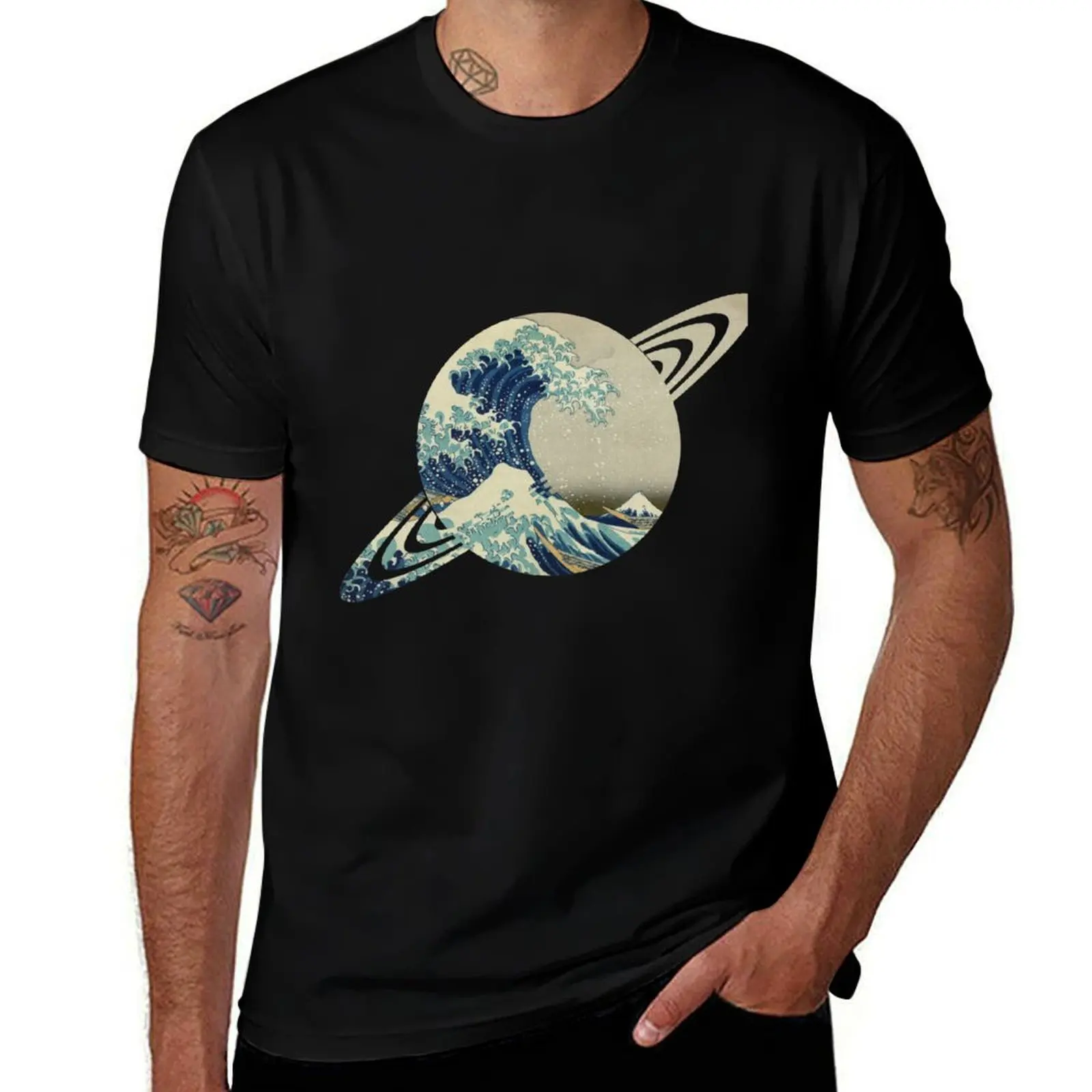 Hokusai Planet T-Shirt Basic Simple Design Short Sleeve Shirt T-Shirt