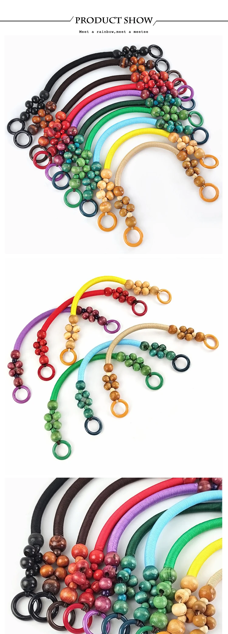 2/4Pcs 37/48cm Wooden Beaded Purse Frame Rope Wrapped Bag Handles for Crochet Beach Totes DIY Bags Making Replacement Supplies