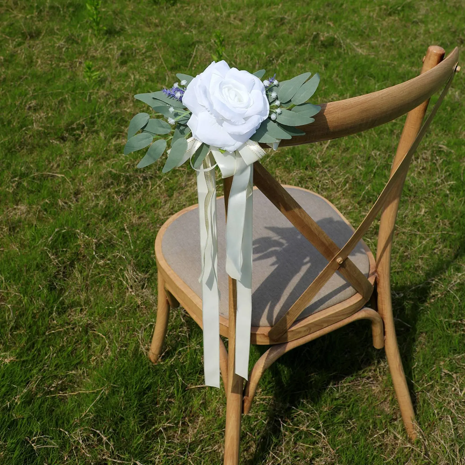 

Car Mirror Flower Decor Ribbon Hanging Bridal Chair Decor Wedding Chair Flower Easy to Tie Ivory Blossom Arrangement for Brides