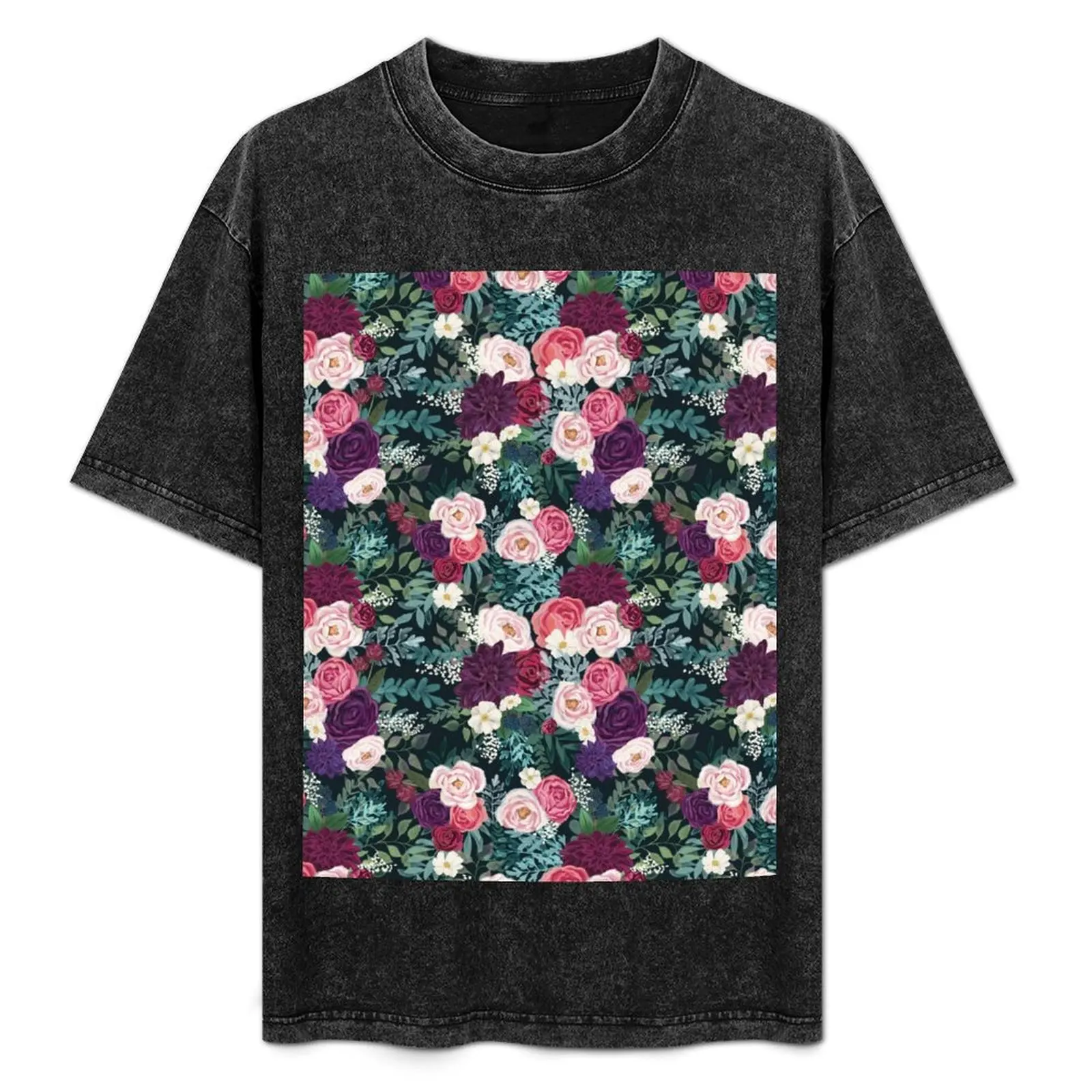 

Endless Love - Seamless Floral Pattern on Navy T-Shirt Work Wear Breathable Tee