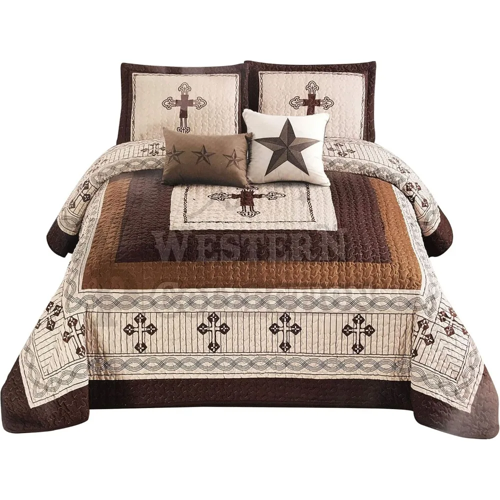 مجموعة لحاف كبيرة الحجم من رعاة البقر الغربية الفاخرة على شكل نجوم الخيول ومفرش سرير مع وسائد لديكور المنزل #2