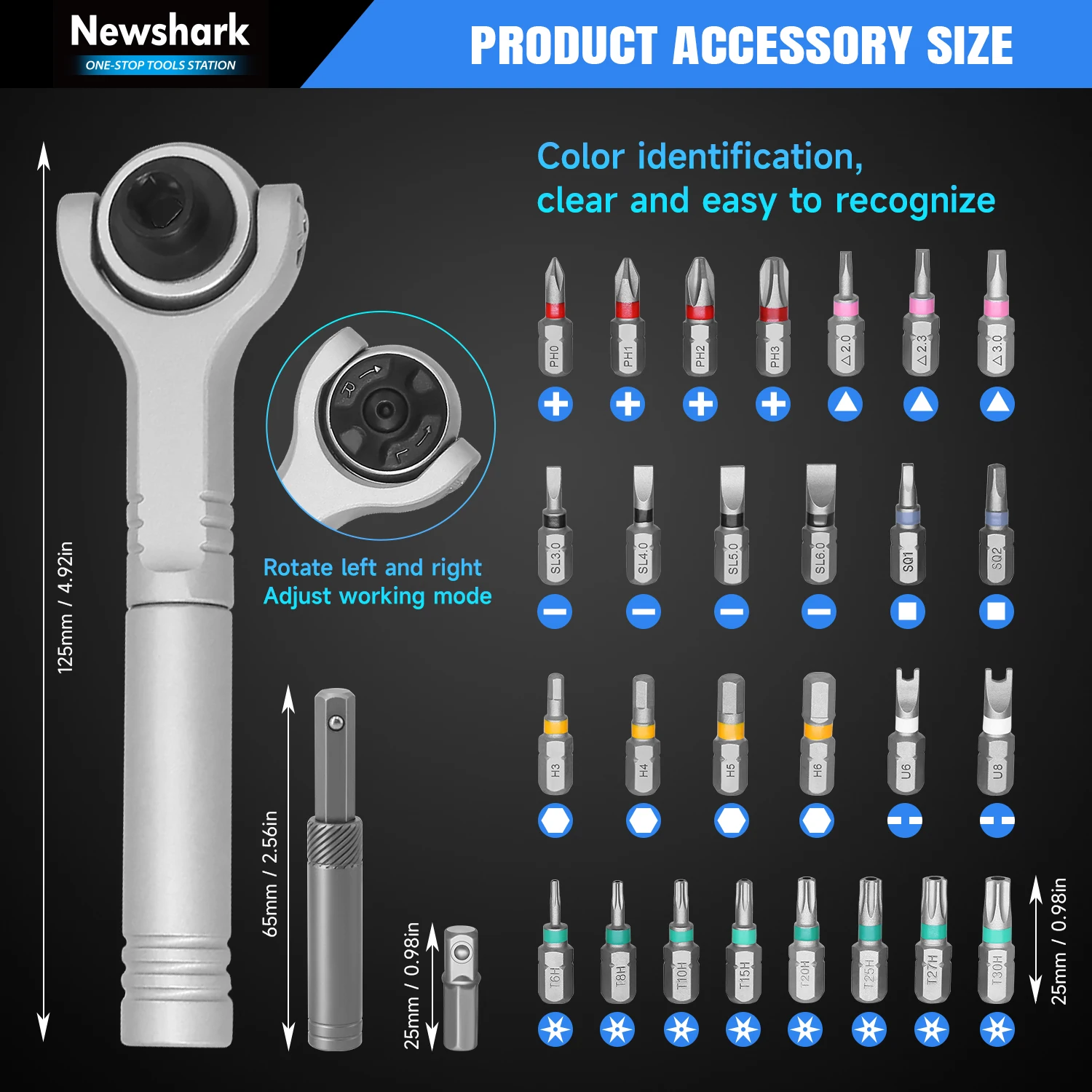 40 in 1 Magnetic Ratchet Screwdriver Set, 180° Rotating Head 60-Tooth Socket Wrench Tool Kit for Home Repair DIY