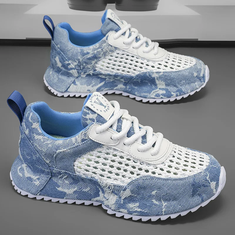 Men's Breathable Mesh Knitted Sports Shoes Casual All-Match Thick Bottom Original Style Outdoor Leisure Board Shoes