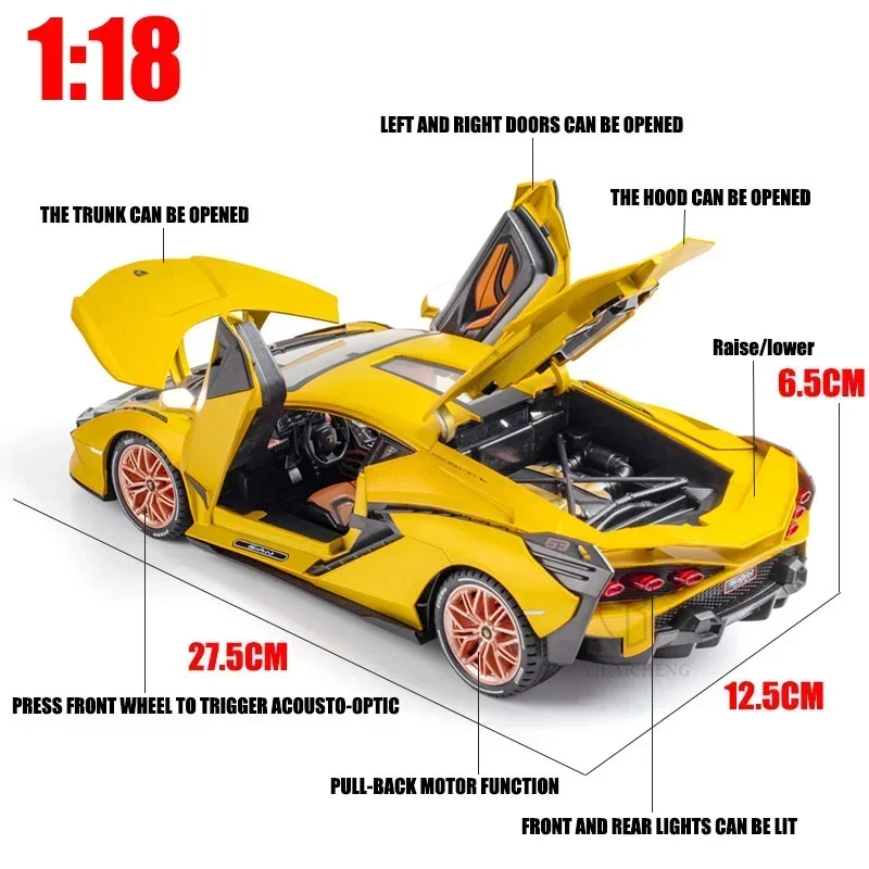 1/18 Lamborghini SIAN FKP37 Car Model Alloy Diecast Boys Toy Supercar High simulation 4 Door Opened Collections Kids Toy