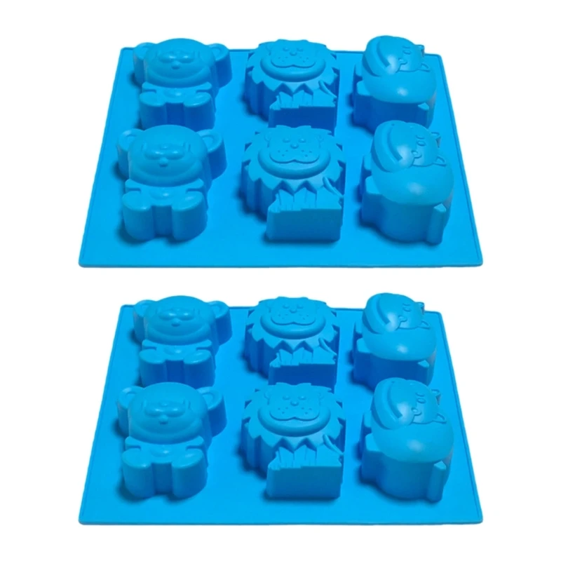 2 Pack Silicone Baking Molds Set With 6 Cavity Animal Lions Hippo Bear For Homemades Chocolate Ice Jellies 0XXB