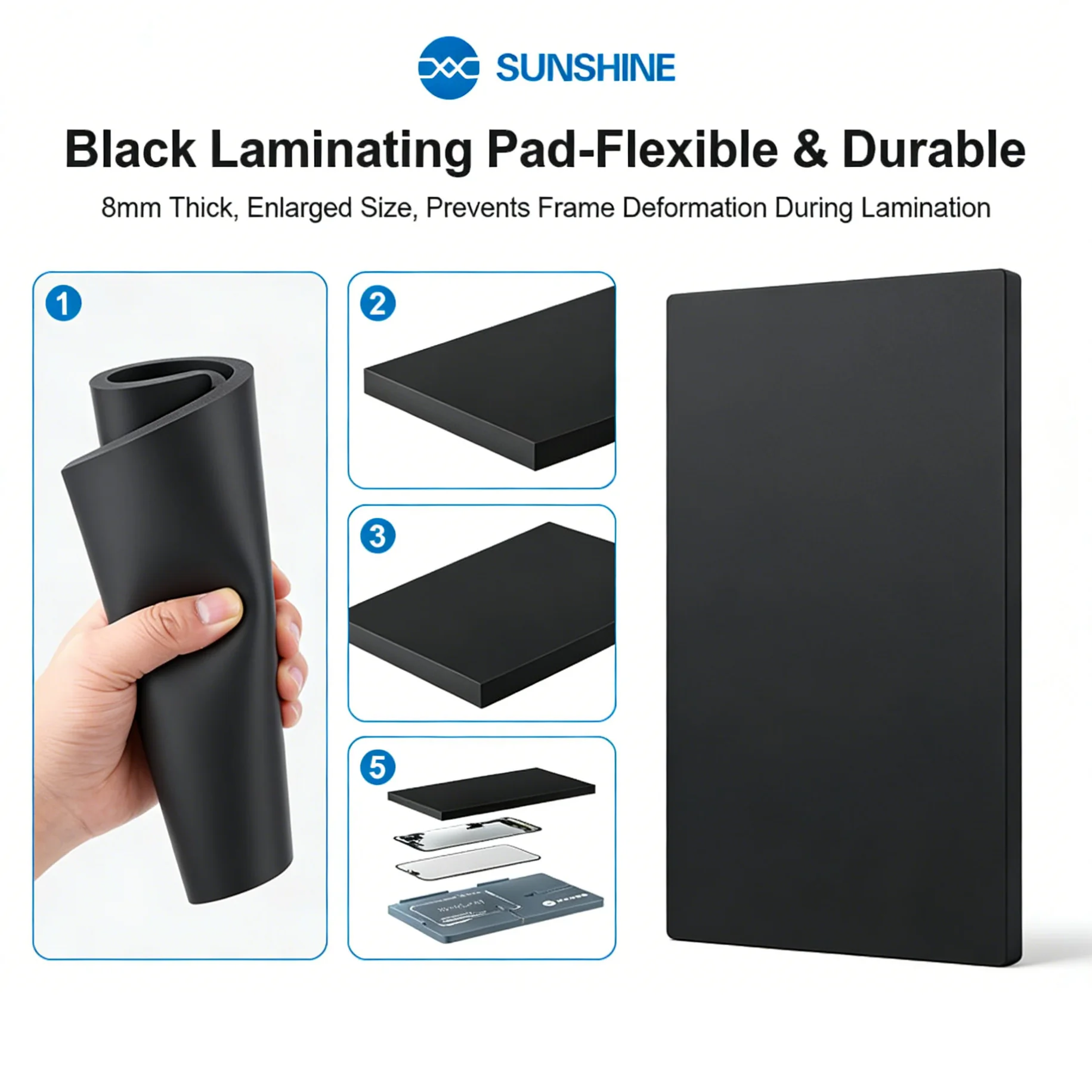 

SUNSHINE SS-061A 8 мм Черный ламинирующий коврик, увеличенный, утолщенный, противоскользящий, для выравнивания рамок, ламинирования, ремонта телефонов