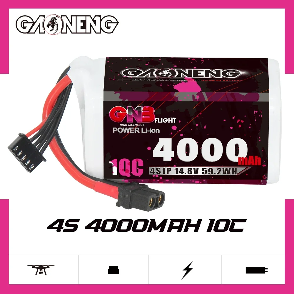 

GAONENG GNB 4000mAh 4S 10C 20C 14.8V XT60 21700 Li-ion Battery 7 inch 300mm to 380mm FPV