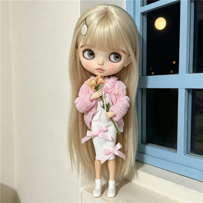 For Blythe Doll Outfit Clothes Luxury Checkered Coat Dress Set Sweet Princess Bowknot Skirt Clothing For Barbies OB24 Small 1/6
