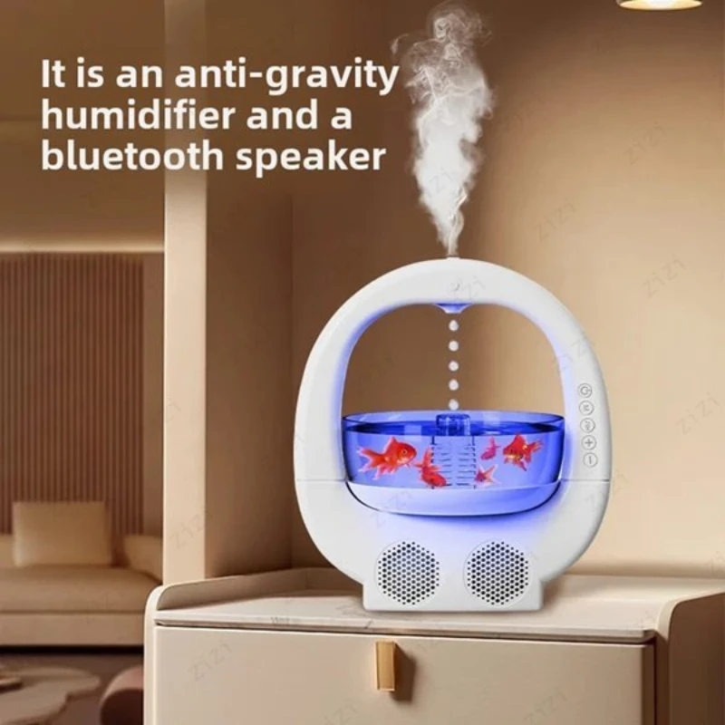 Anti Gravity Water Droplet Backflow Viewing Fish Tank Humidifier with Bluetooth Speaker and Colorful Ambient Light Humidifier