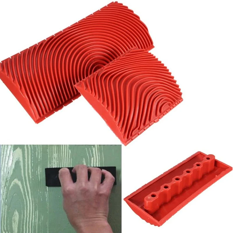 2Pcs/set Rubber Roller Brush Painting Tools Imitation Wood Graining Wall Painting Home Decoration Art Embossing DIY Graining