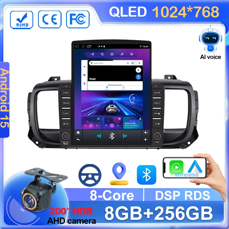 Autoradio Android 15 Carplay pour citroën Jumpy 3 2016-2021 Peugeot Expert 3 2016-2021, lecteur vidéo multimédia, stéréo 2din