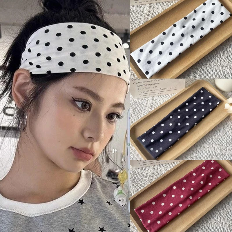 

Y2K Ретро Богемия в горошек Спортивная повязка на голову Эластичные женские повязки для волос Корейская мода Широкие повязки на голову Йога Спорт Свидание Аксессуары для волос