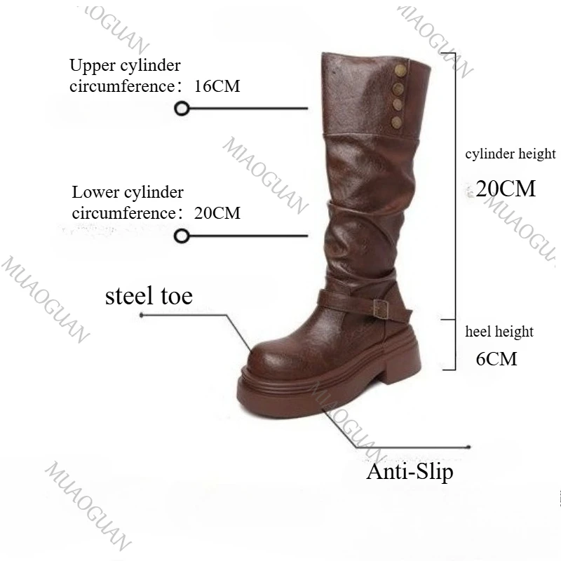 Women's Korean-style Knee-high Boots, Synthetic Leather, Platform And Thick Heel, Motorcycle Style_voghion.com