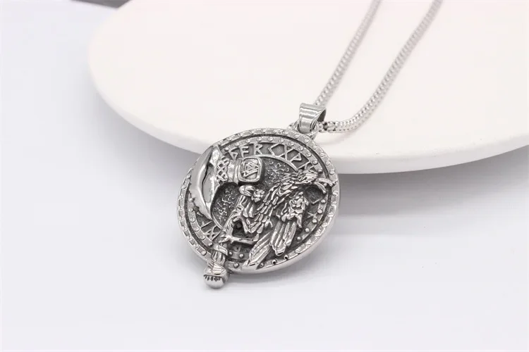 European and American Personality Vintage Viking Axe Crow Men's Stainless Steel Pendant Necklaces Chain