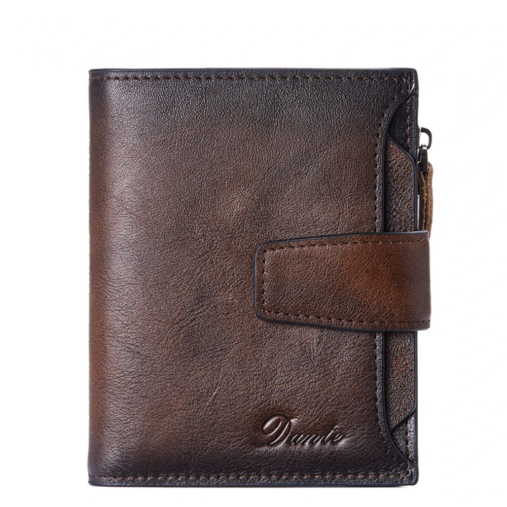 Cowhide Men's Wallet RFID Vintage Genuine Leather Zipper Wallets Card Holder Multifaction Male Purse Coin Pocket Large Capacity