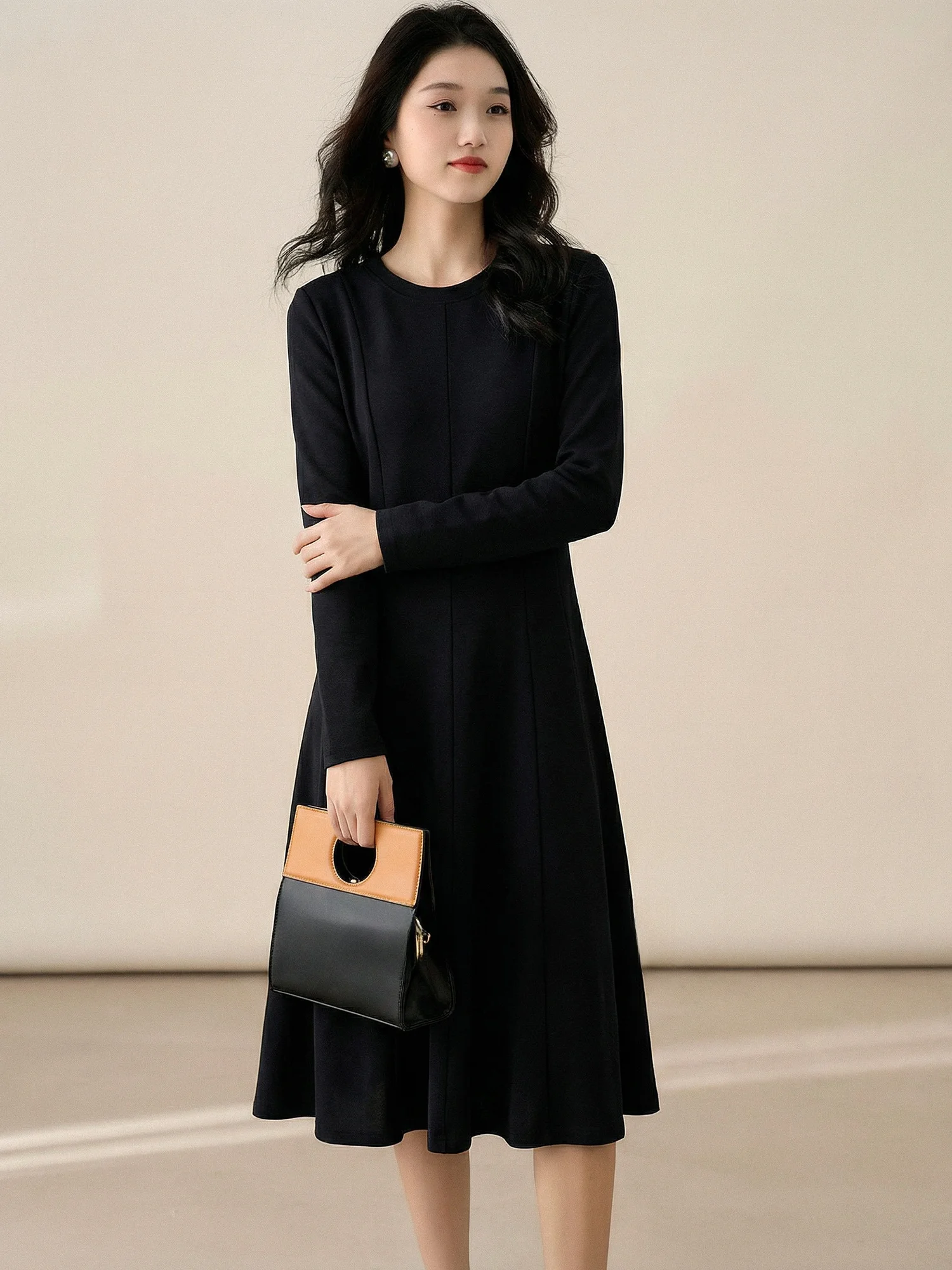 

Ele Bla A-Line Midi Dr Women's Spring 2026 Cotton Gauze Waist-Cinching Commute Sle Casual Comfortable Breathable