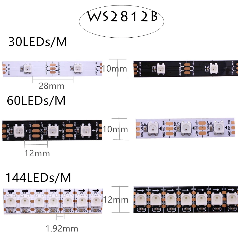 WS2812 WS2812B WS2815(ws2812b upgrade)  pixel led strip light RGB Full Color Smart Individually Addressable Dual-Signal DC5V 12V