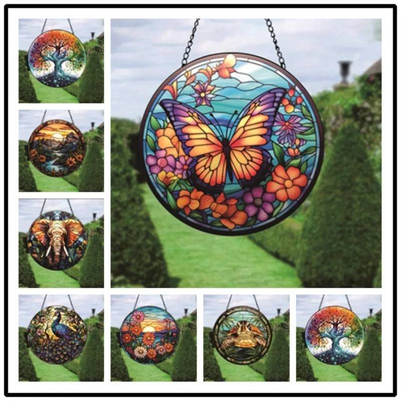 Butterfly Stained Acrylic Suncatchers Sun Catchers Window Gifts for Lovers Painted Panel Home Living Room Personality Decoration