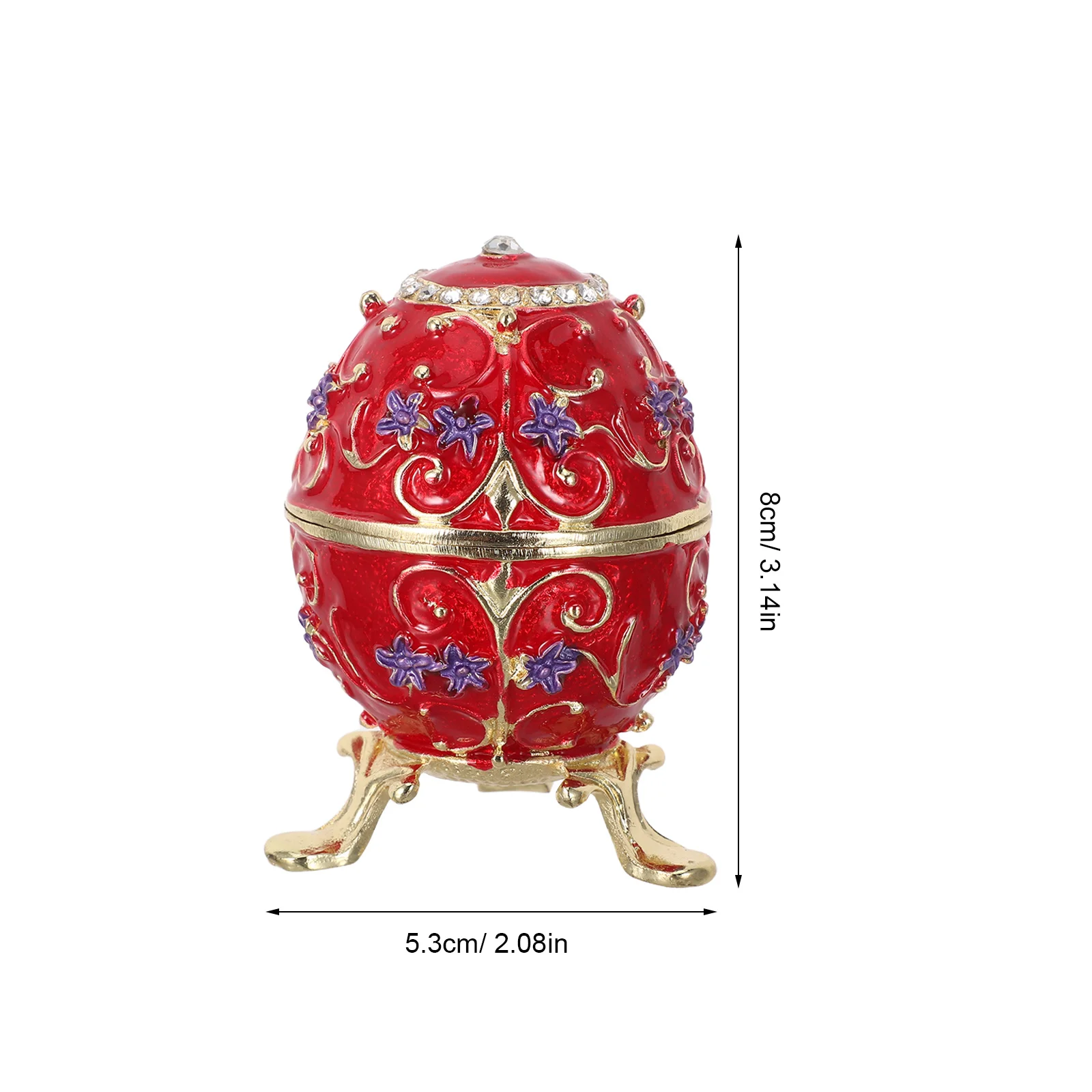 Vintage Russian Egg Jewelry Box Hand Painted Enamel Hinged Metal Trinket Box Mini Jewelry Organizer Small Ring Holder