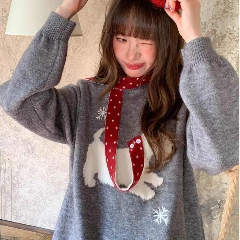 

Модный женский свитер с вышивкой, свободный трикотаж, корейский стиль, весенне-осенний повседневный новый хлопковый вязаный свитер, меховой свитер