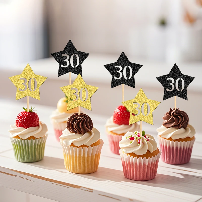 YOMDID 24 Stück 50th/40th/30th Kuchendeckel, Stern-Design, Cupcake-Topper, Picks für Geburtstage, Hochzeiten, Jubiläen, Kuchendekoration – Detail 8