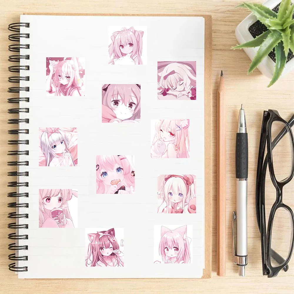 62/124 قطعة أنيمي الوردي لطيف فتاة الصورة الرمزية ملصق الهاتف المحمول كتاب صور إطار زهرية كوب ماء سجل القصاصات ملصقات صناعة يدوية