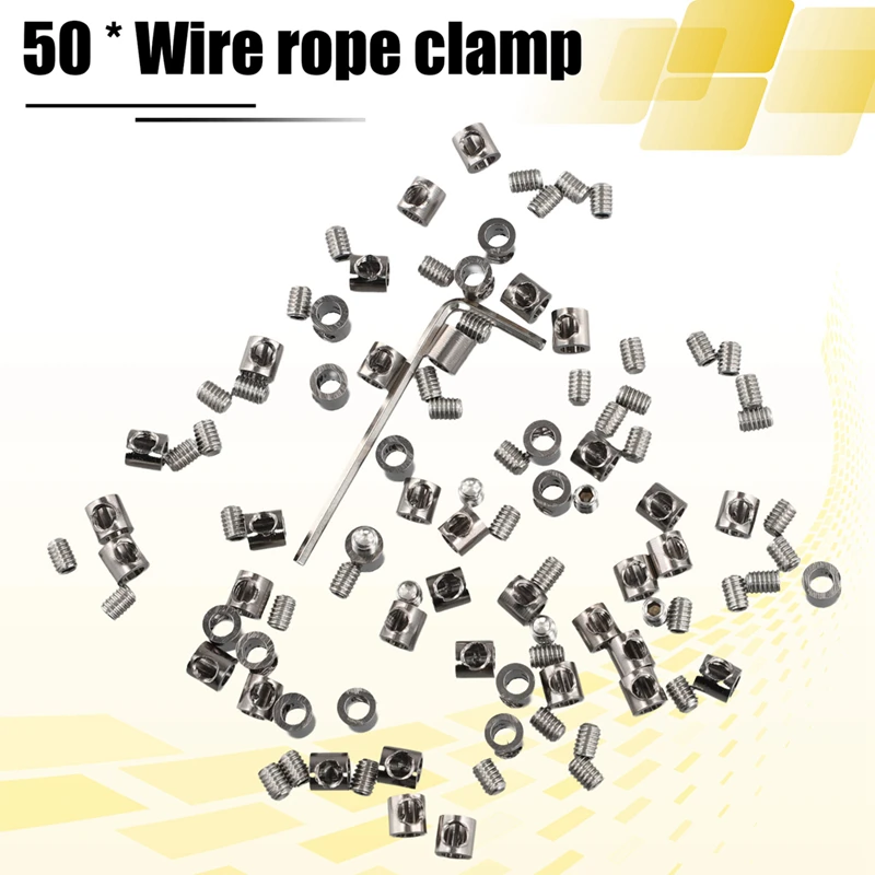 Wire Rope Clamp for Cable Fastener, Parafuso ajustável, Copper Metal Fixture, Sling Fixação Acessórios, 3mm, 50Pcs