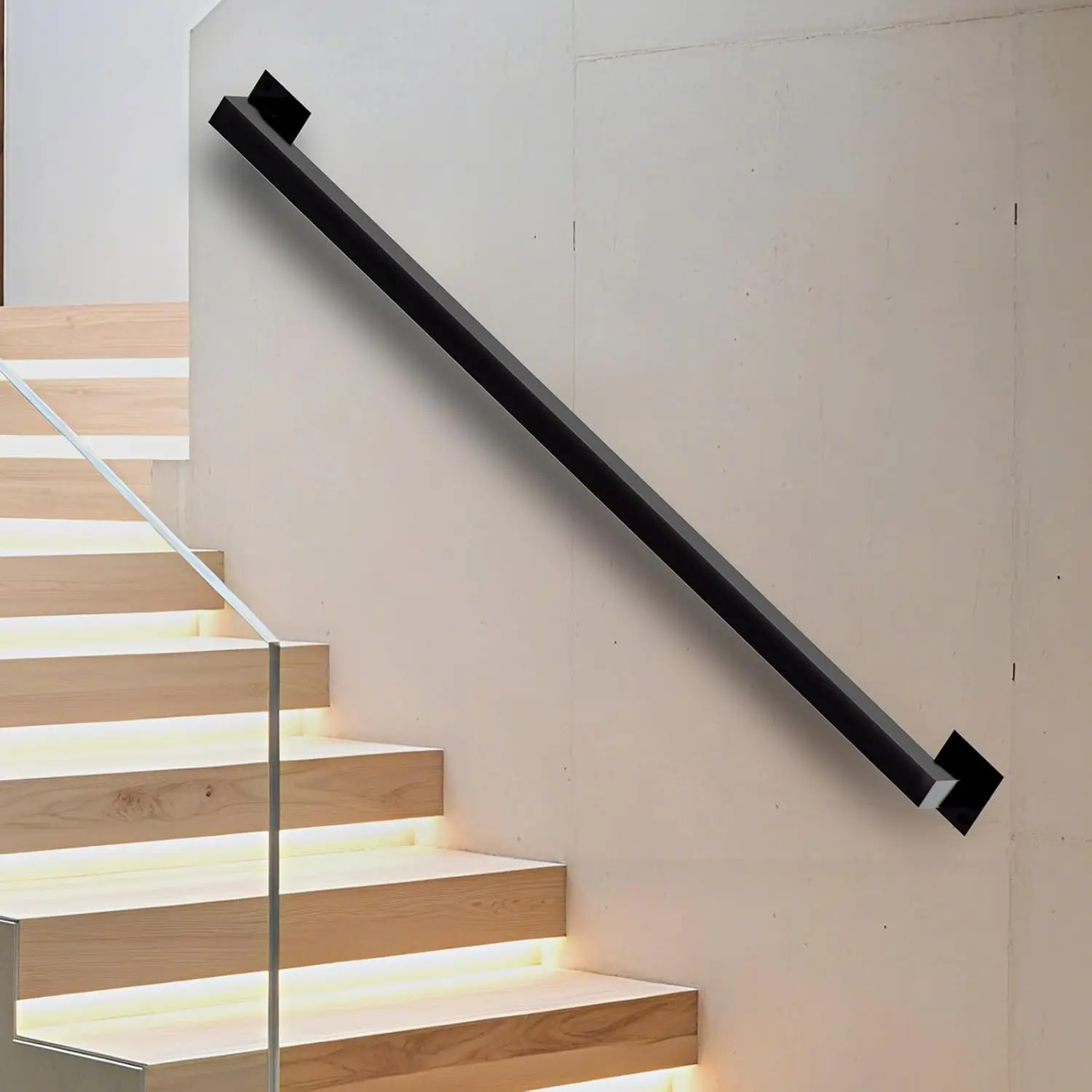 

5FT Black Metal Stair Railing, Wall Mounted Handrail for Indoor/Outdoor Use, 500lbs Load Capacity, Rust-Resistant Iron Pipe Rail