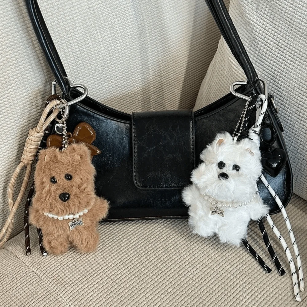 Cute Animal Plush Material Dog Keychain Cartoon Furry Scruffy Key Holder Dangle Ornament Plush Doggy Bag Bag Key Chain