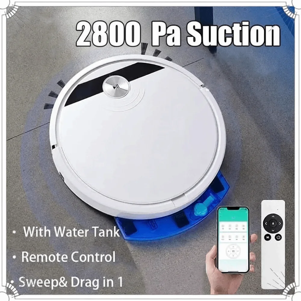 2800PA Suction Robot Vacuum Cleaner Wet Dry Mopping Super Quiet Robotic Vacuum Remote Control 3-in-1 Sweeping Robot Home Use