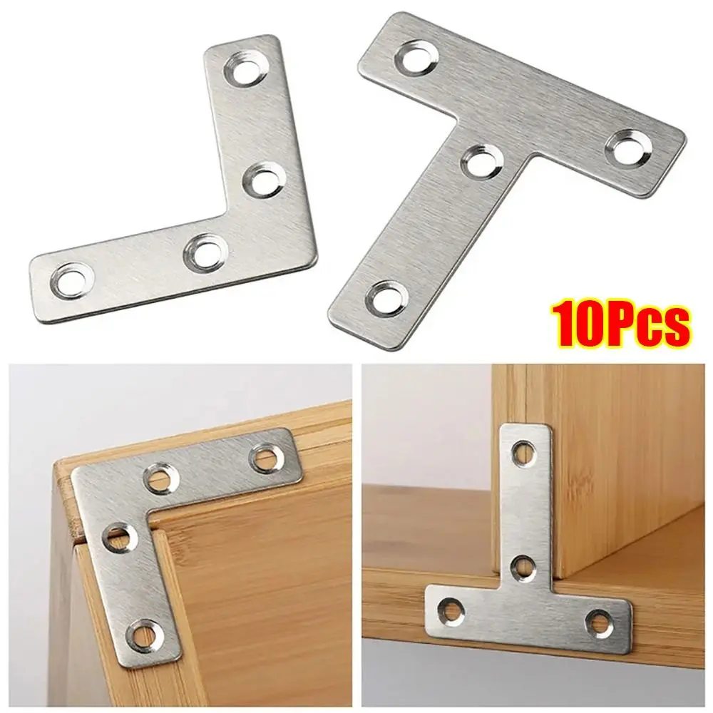 10Pcs 40/50/60/80mm Angle Bracket 90° Right Angle T-type L-type Connection Plate Fixed Stainless Steel Corner Bracket