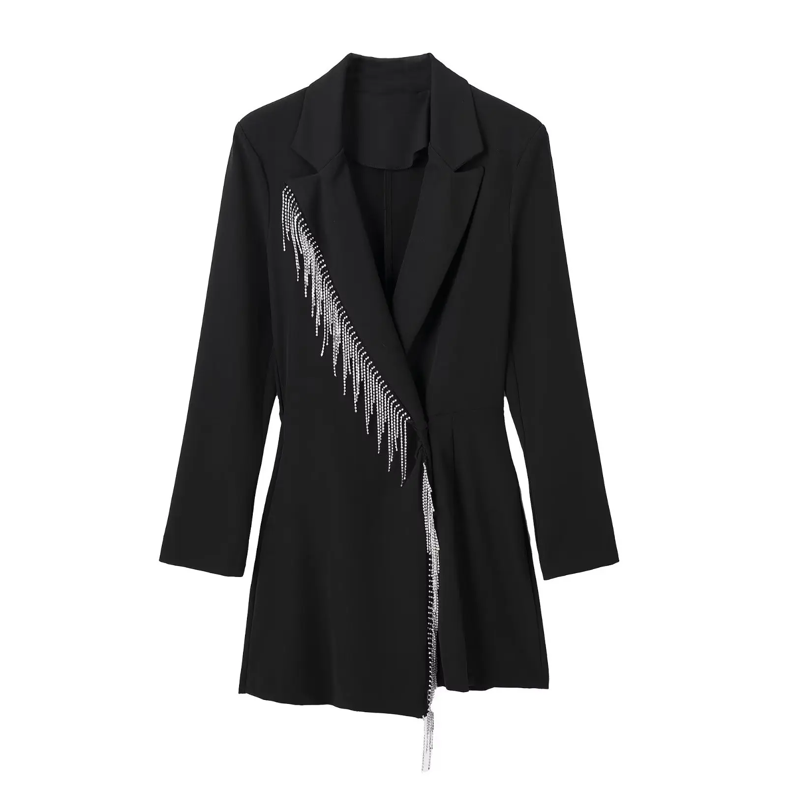 Women's Autumn Suit Style Jumpsuit 2023 New Office Women's Shiny Tassel Coat Long Sleeve Short Set