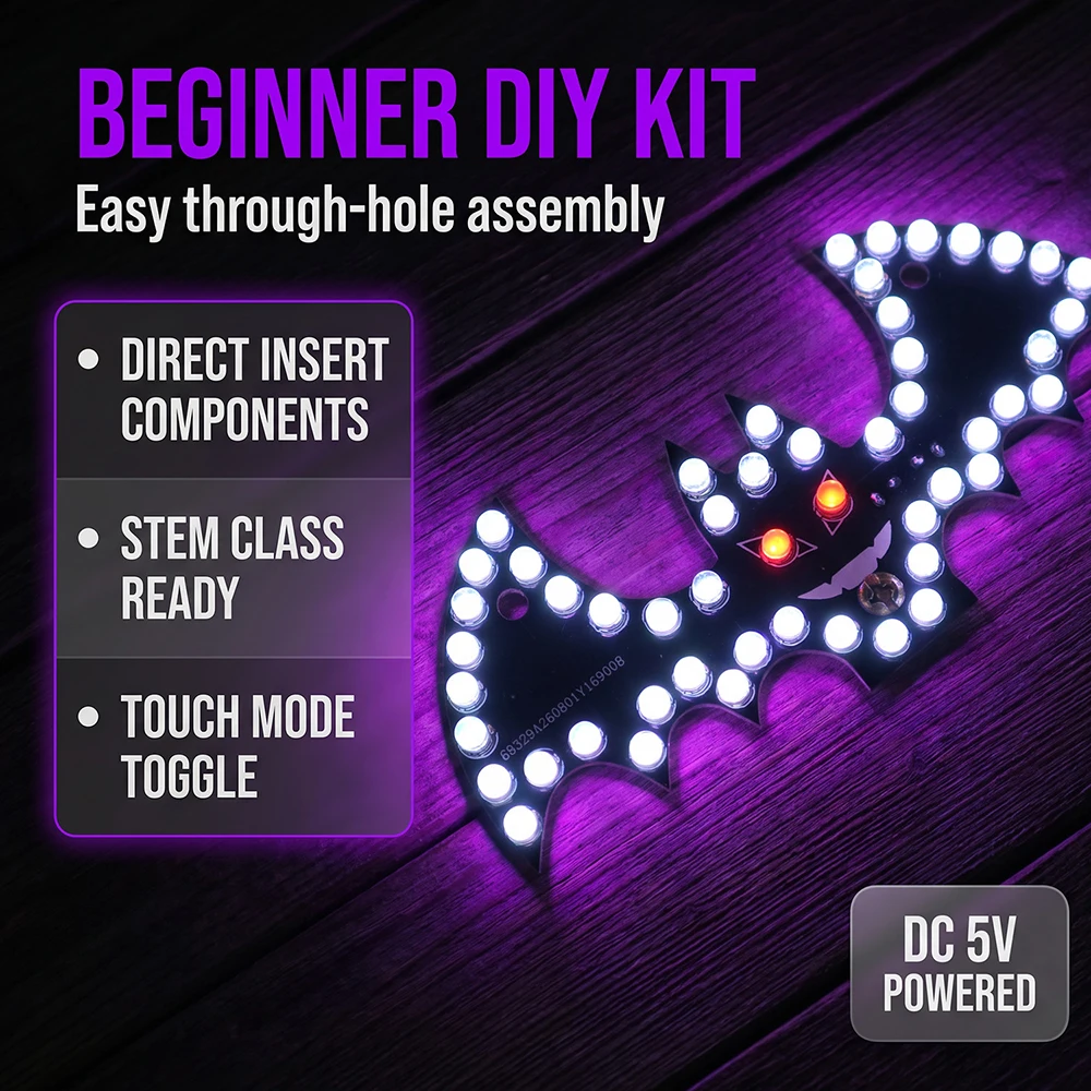 DC 5V DIY Bat BAT Lamp LED Light Electronic Kit Touch Switch Fun Electronic Soldering DIY Kit Parts Type-C Student STEM Teaching