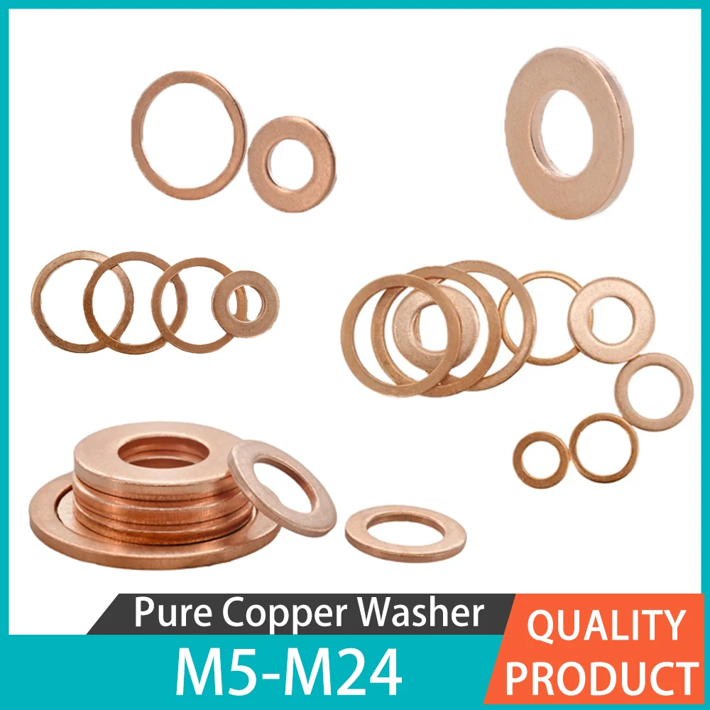 Solid pure copper oil plug gasket M5 M6 M8 M10 M12 M14 M16 M18 M20 M22 M24 Motorcycle oil pan flat sealing gasket O-ring washer