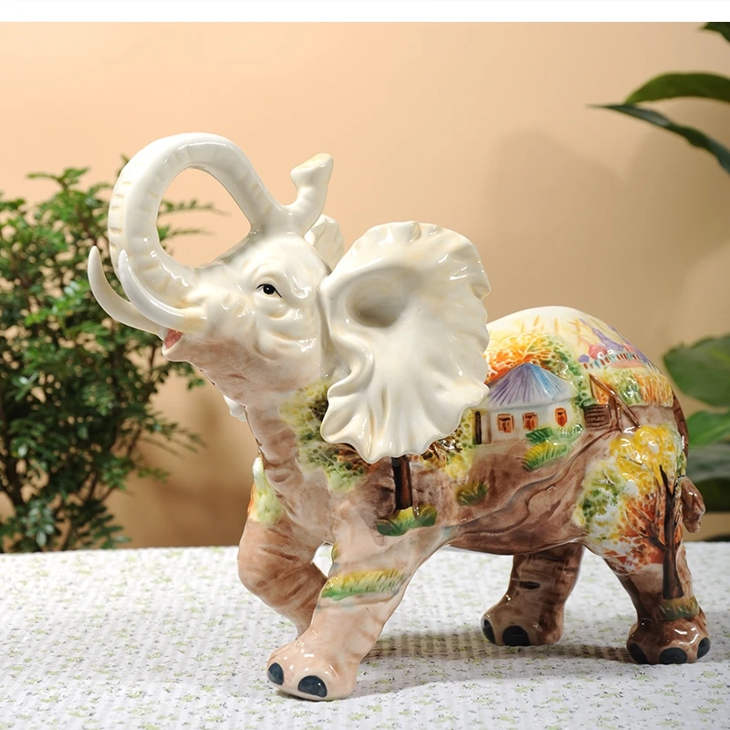 Underglaze color hand-painted European countryside elephant ceramic decoration living room home porch TV cabinet gift