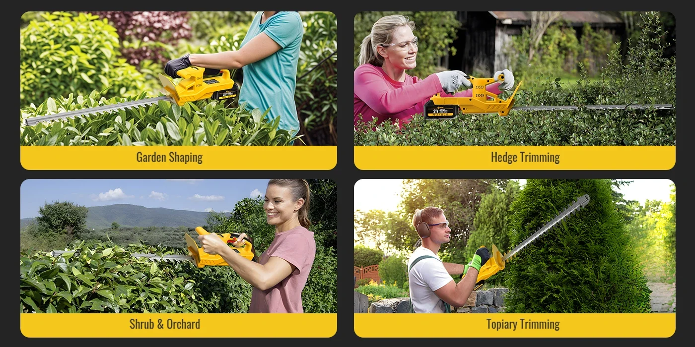 CONENTOOL 21V Professioneller kabelloser elektrischer Heckentrimmer, 52,5 cm Schnittlänge, 18 mm Schnittkapazität, kabelloser Heckentrimmer mit 2x 4,0Ah Akkus & Schnellladegerät, leichte Gartenschere für Hecken & Sträucher, Gartenpflege – Detail 7