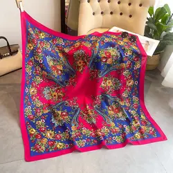 110*110cm kadın rus ulusal eşarp Retro çiçek baskı kare Bandana geleneksel ukrayna şal babubabkafa atkılar