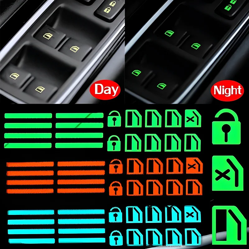 Car Fluorescent Luminous Button Sticker Door Window Lift Night Safety Switch Car Style Decal Switche Relay Decoration Decor